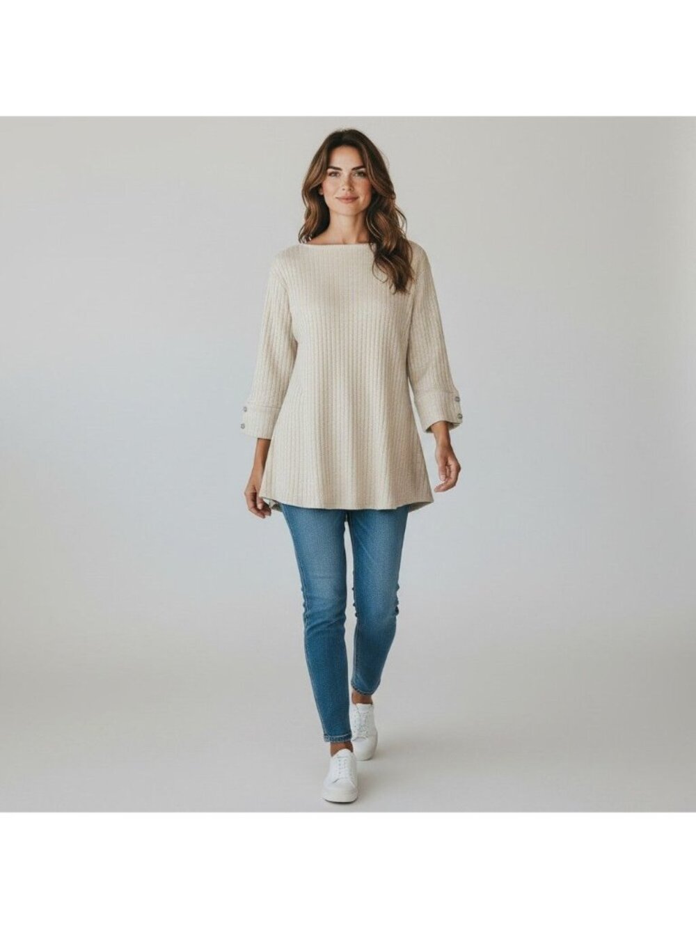 Lane Bryant Beige Ribbed 3/4 Sleeve Tunic Top 18/20 Plus Lightweight Womens NWT